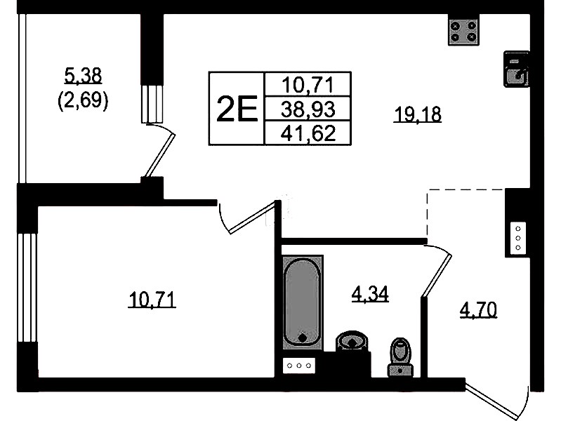 1-комнатная квартира 41.62 м², 18/23 эт., ЖК «Южная Нева»